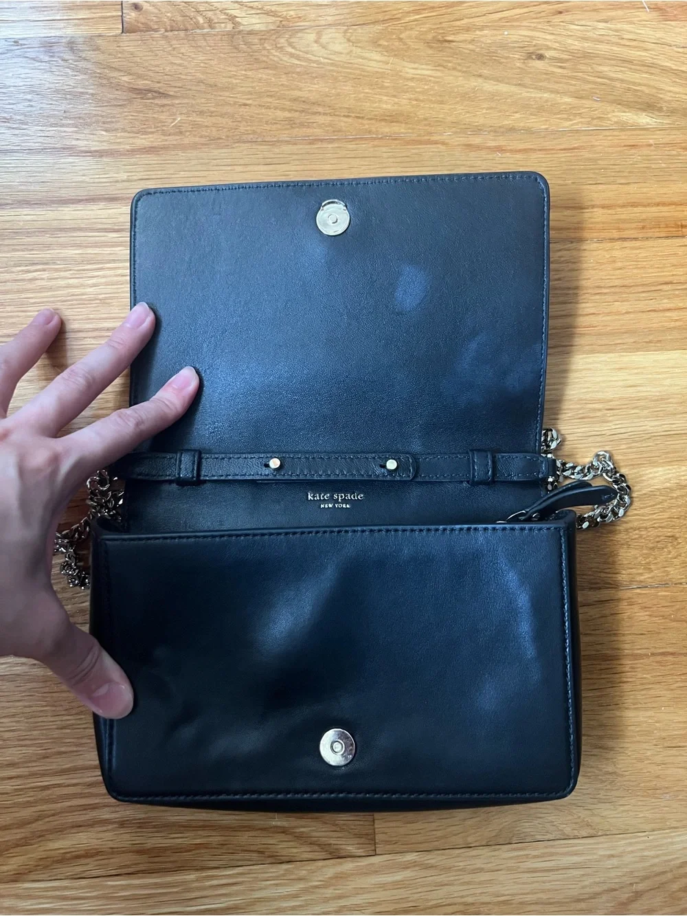 kate spade black quilted leather crossbody with silver chain